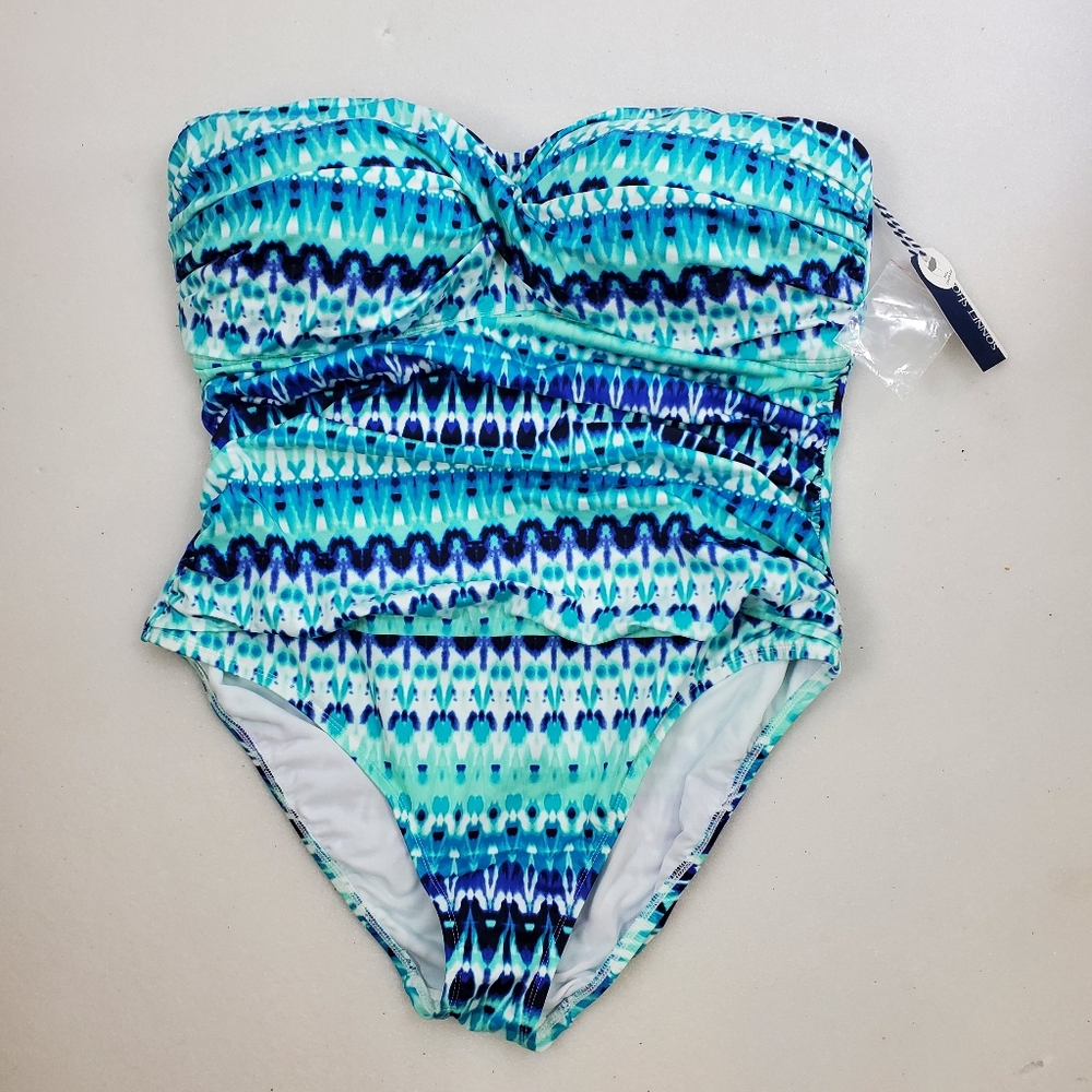 Sonnet Shores Womens Blue Green geometric 1 Piece Swimsuit Plus 22W  No straps